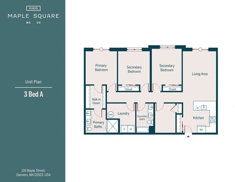 A floor plan for a 3 Bed A unit at Maple Square.